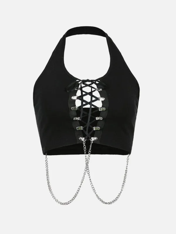 Dark Cross Strap Hollow Chain Halter Sexy Vest sold by Yugen Theory