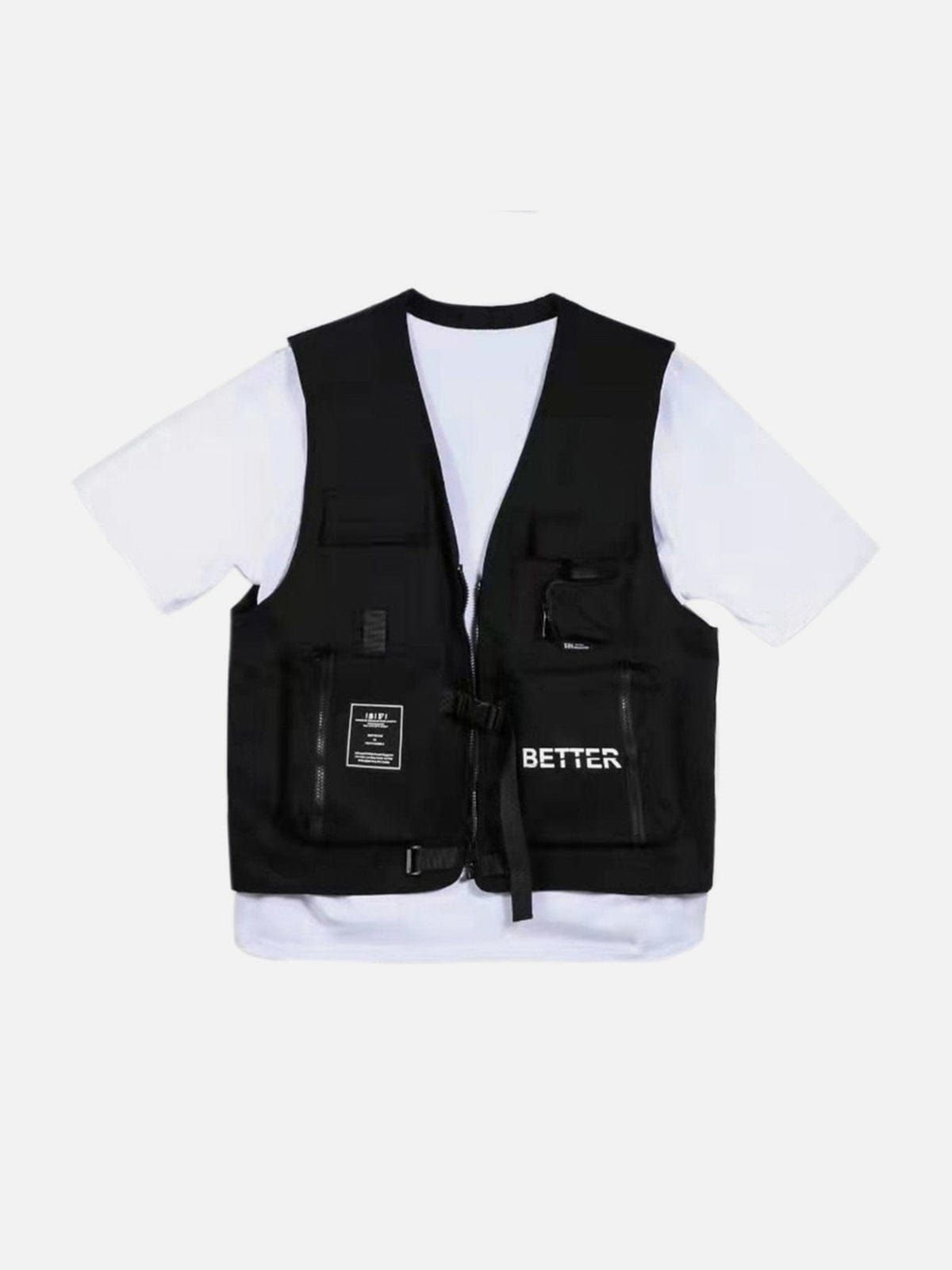 Vintage Multi Pockets Button Letter Vest sold by Yugen Theory