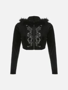 Embroidered Zipper Cropped Jacket sold by Yugen Theory
