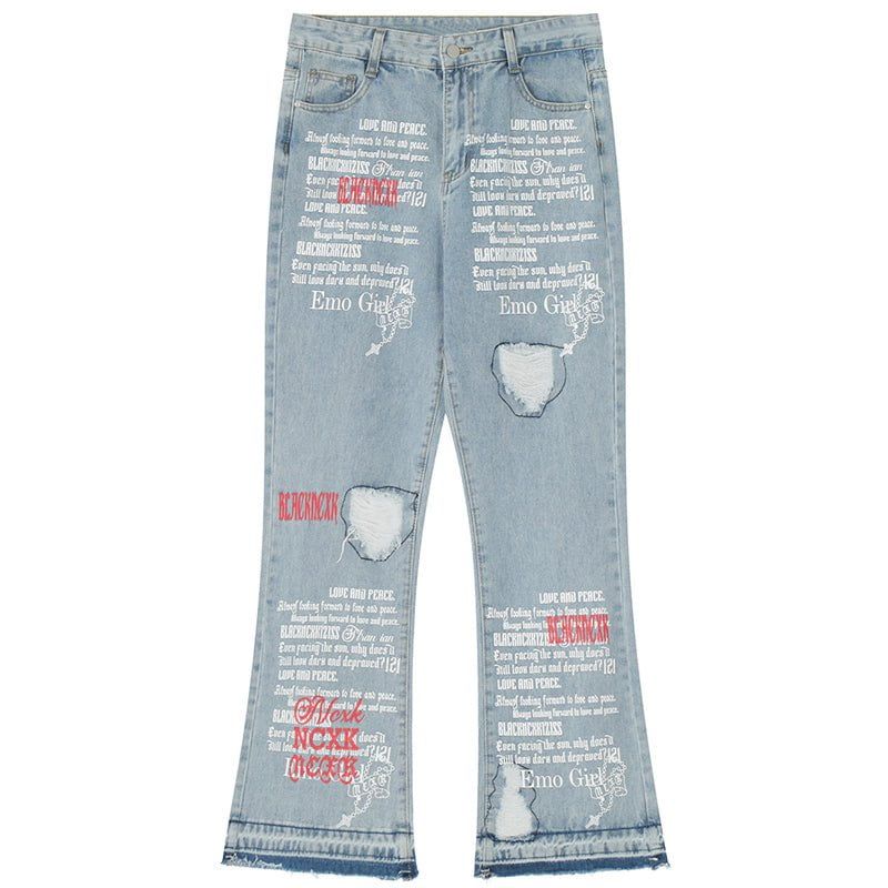 Women Ripped Flared Jeans Letter Print sold by Yugen Theory product image thumbnail 2