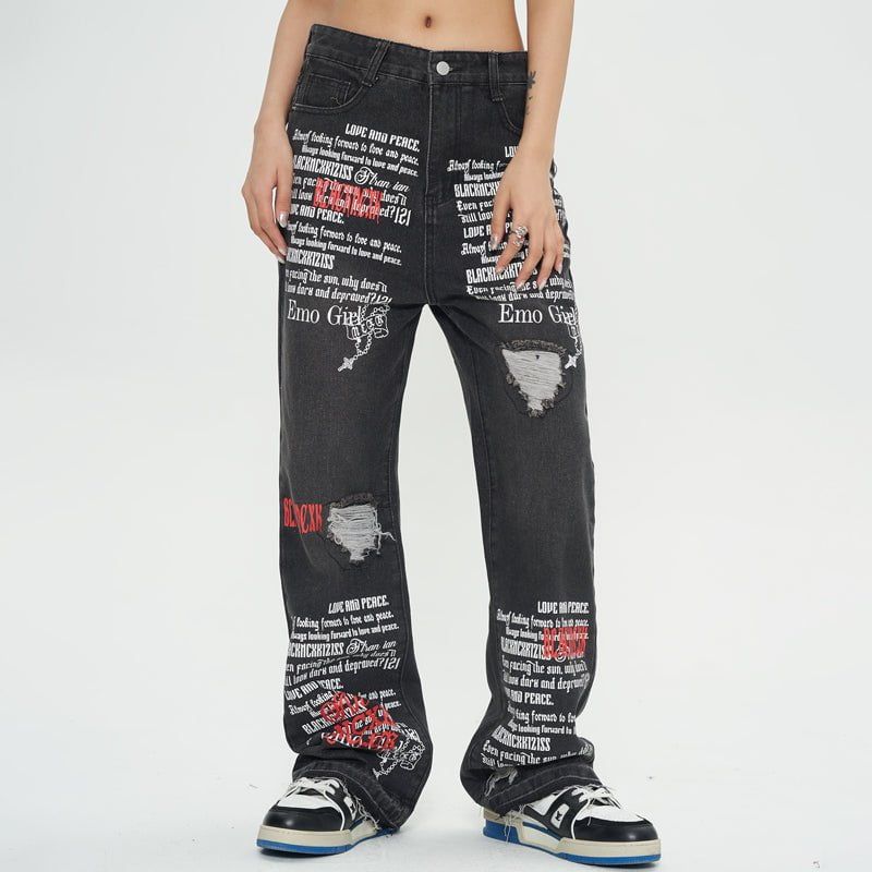 Women Ripped Flared Jeans Letter Print sold by Yugen Theory product image thumbnail 3