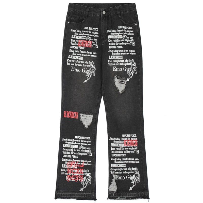Women Ripped Flared Jeans Letter Print sold by Yugen Theory