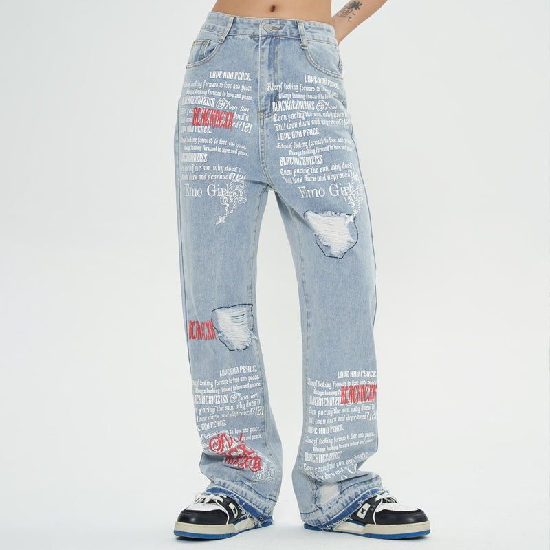 Women Ripped Flared Jeans Letter Print sold by Yugen Theory product image thumbnail 5