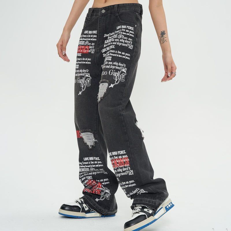 Women Ripped Flared Jeans Letter Print sold by Yugen Theory product image thumbnail 4