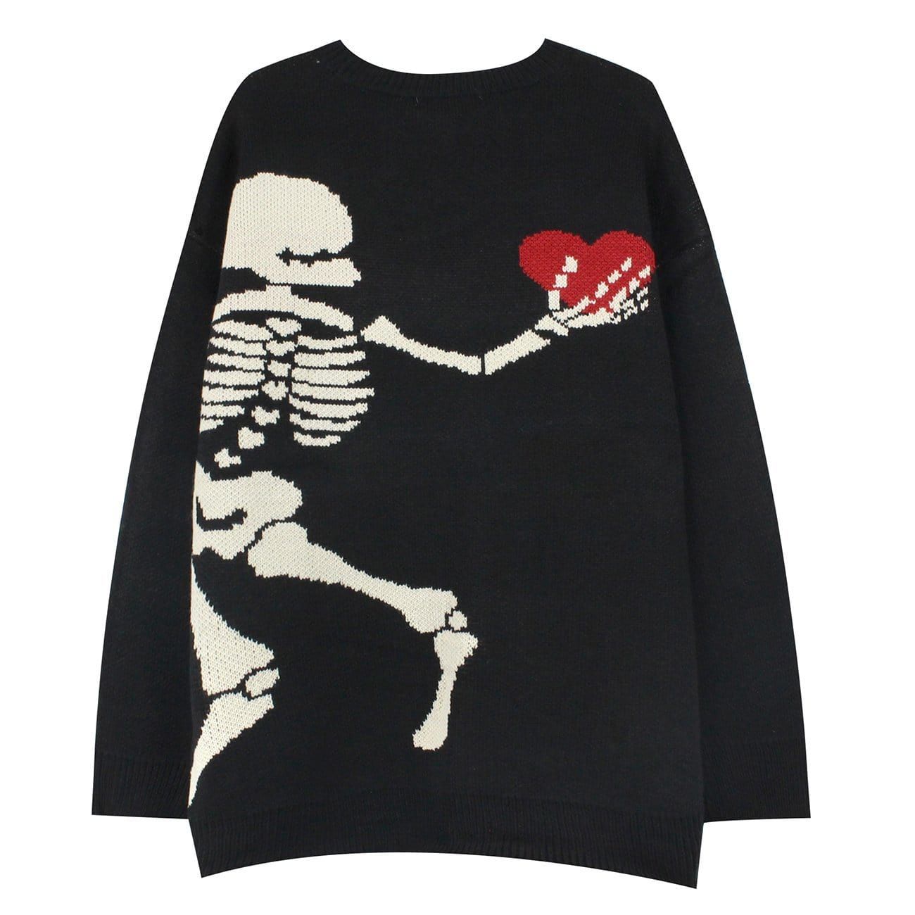 Skeleton Holding Heart Knitted Sweater sold by Yugen Theory