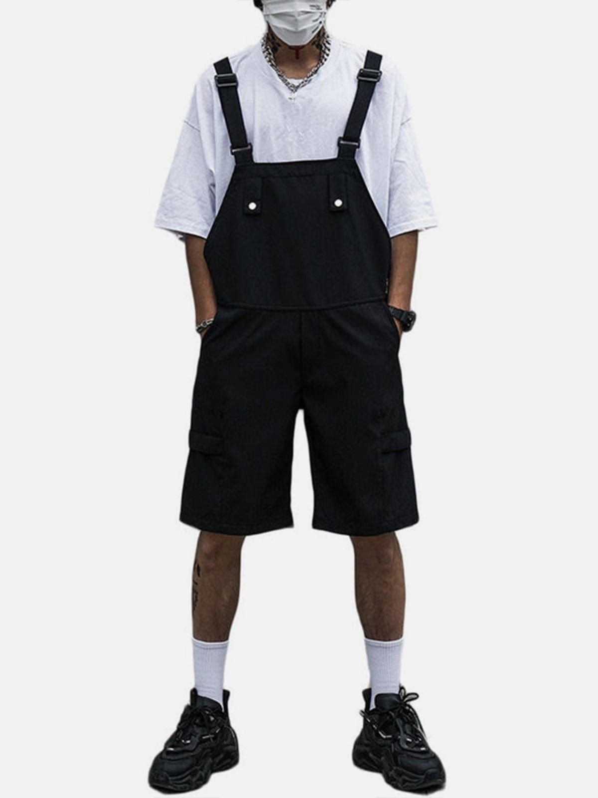 Functional Dark Solid Color Cotton overalls sold by Yugen Theory