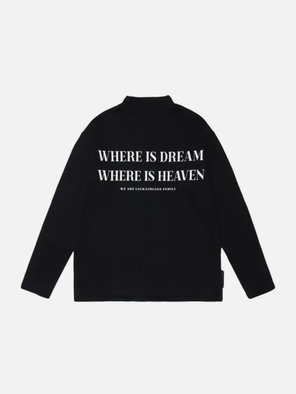 Letter Print Turtleneck Sweatshirt sold by Yugen Theory