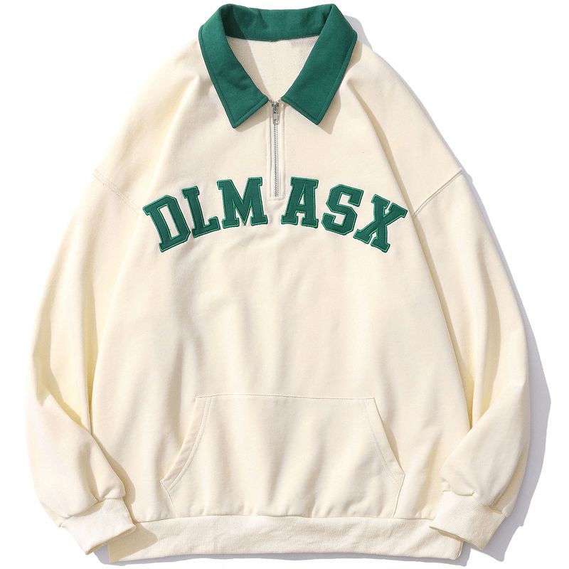 Half Zip Sweatshirt Embroidery Letter sold by Yugen Theory