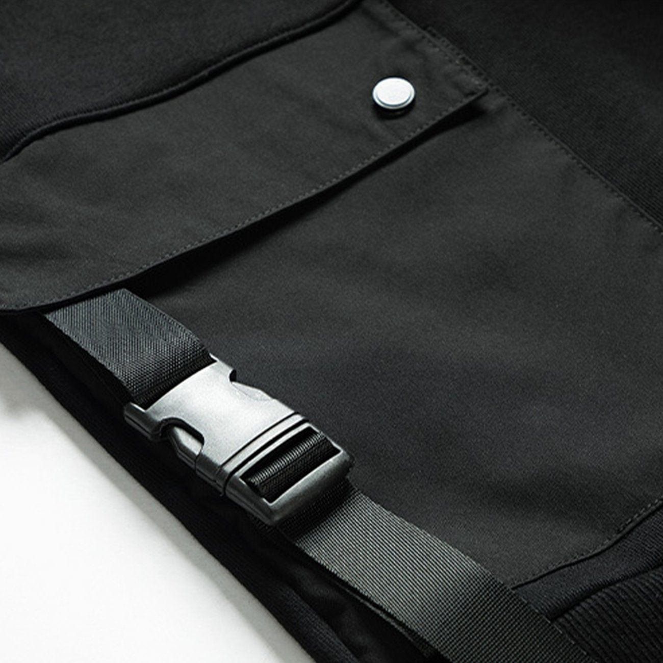 Dark Patchwork Ribbons Buckle Hoodie sold by Yugen Theory product image thumbnail 4