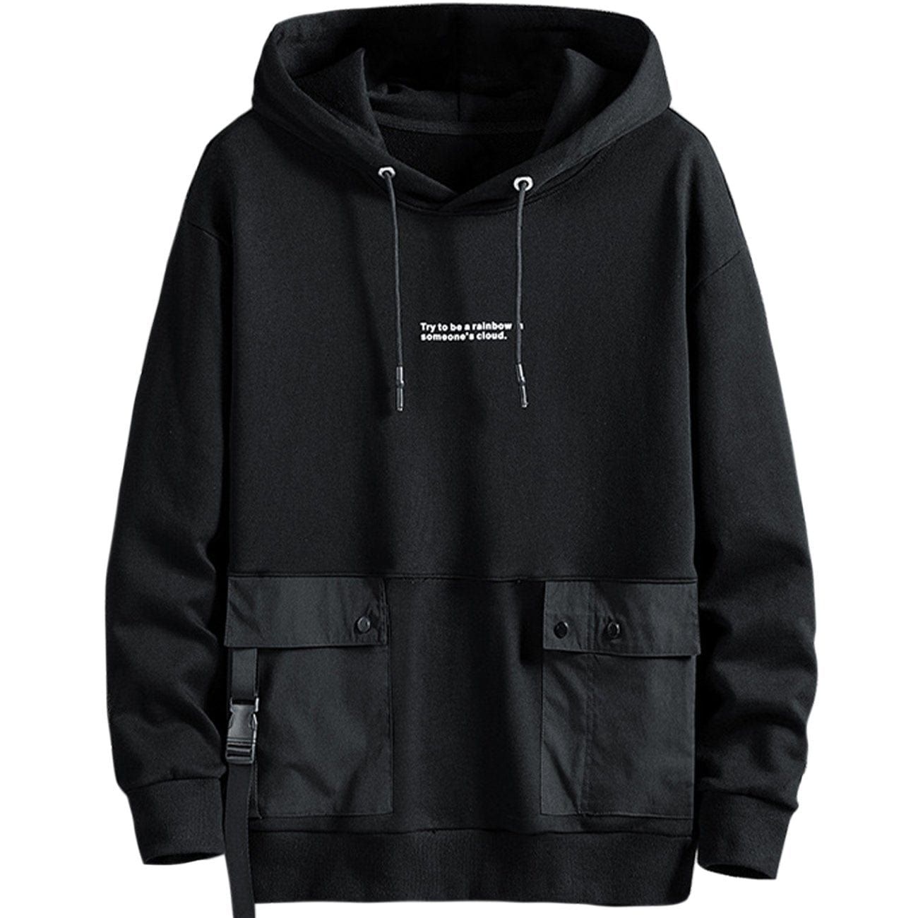 Dark Patchwork Ribbons Buckle Hoodie sold by Yugen Theory