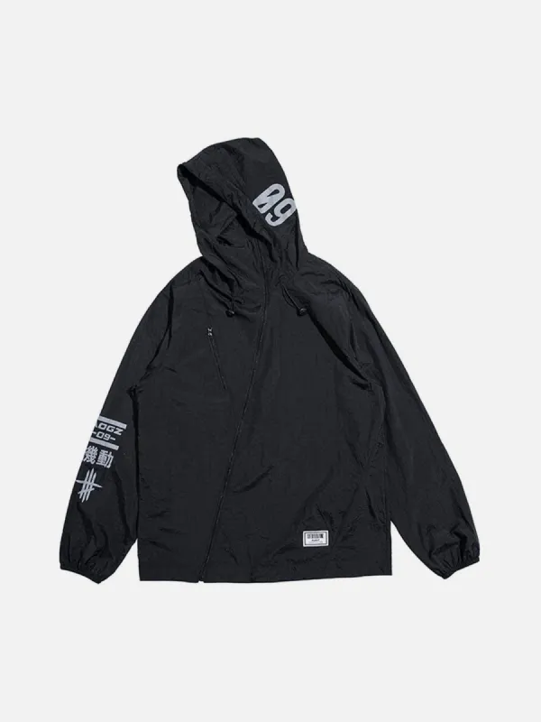Oblique Zipper Letter Print Jacket sold by Yugen Theory