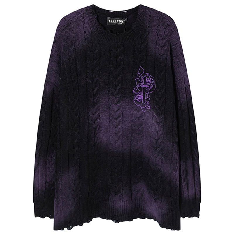 Tie Dye Distressed Knit Sweater Rose Cross sold by Yugen Theory product image thumbnail 3