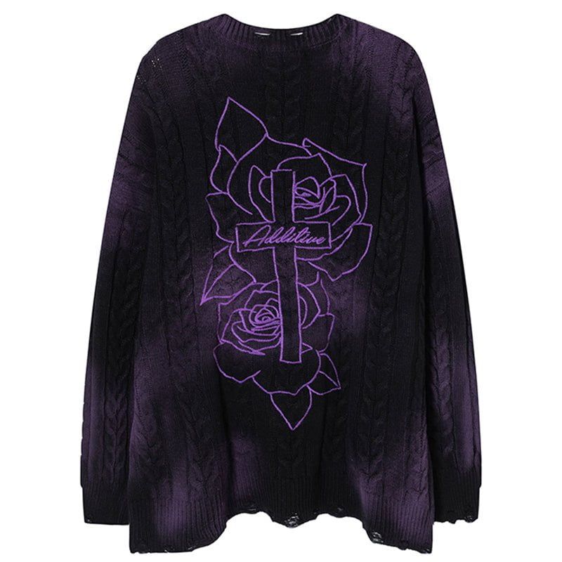 Tie Dye Distressed Knit Sweater Rose Cross sold by Yugen Theory