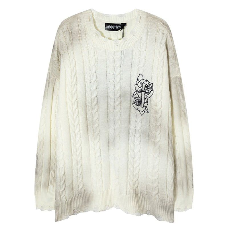 Tie Dye Distressed Knit Sweater Rose Cross sold by Yugen Theory product image thumbnail 4