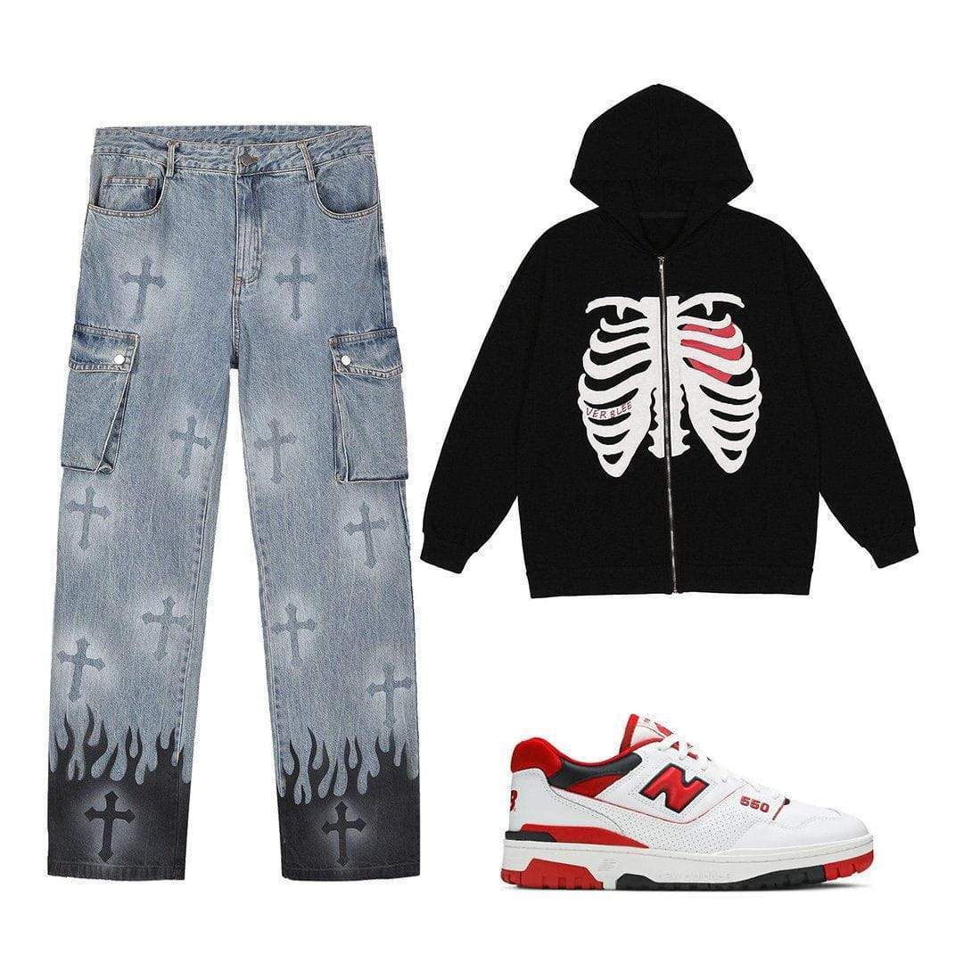 Heart Skull Pattern Zipper Hoodie sold by Yugen Theory product image thumbnail 3