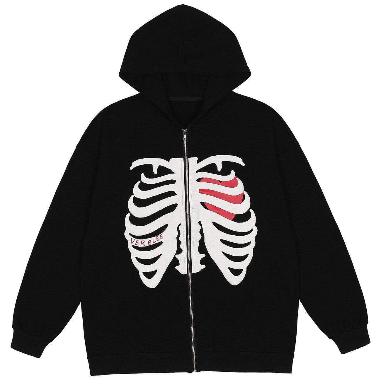 Heart Skull Pattern Zipper Hoodie sold by Yugen Theory