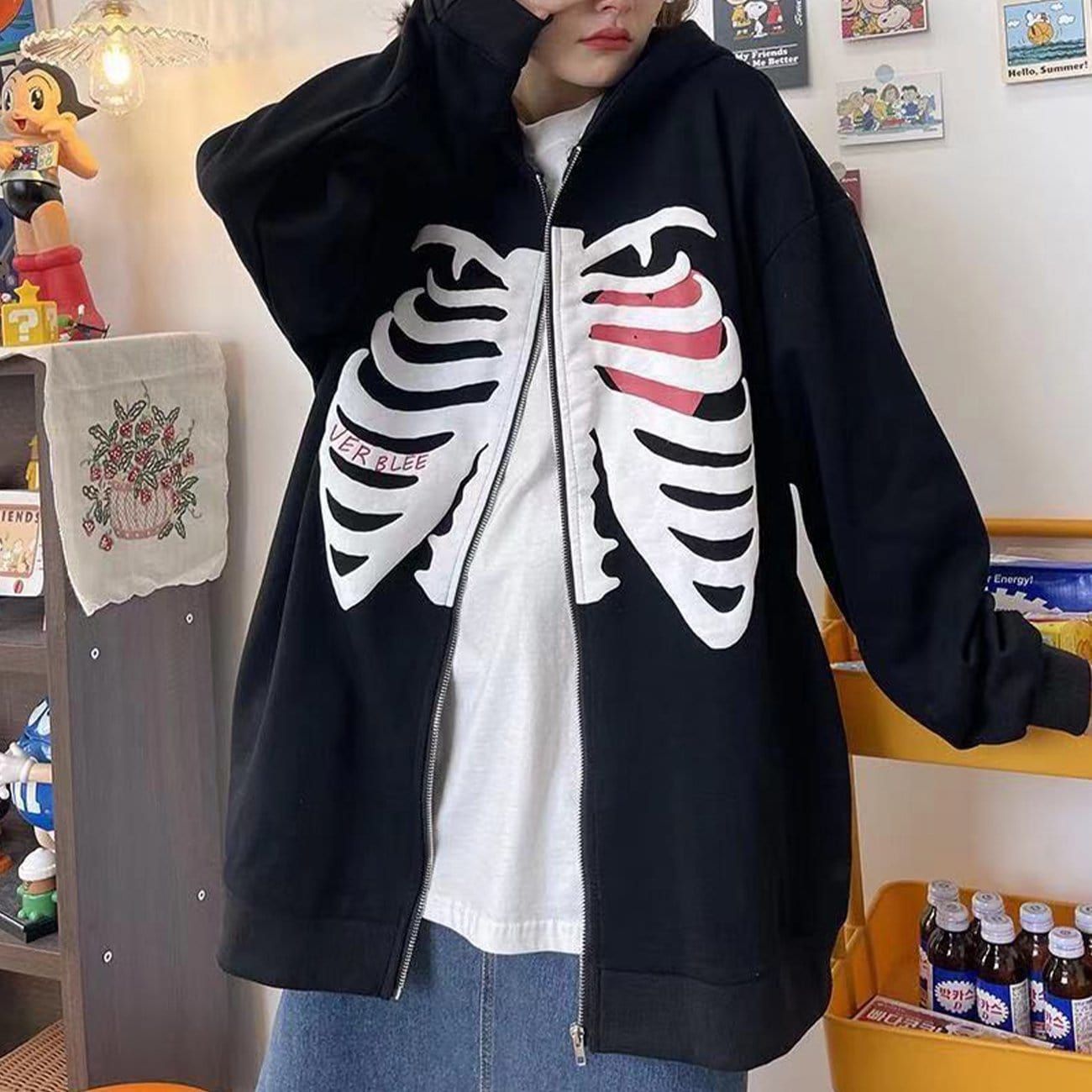 Heart Skull Pattern Zipper Hoodie sold by Yugen Theory product image thumbnail 2