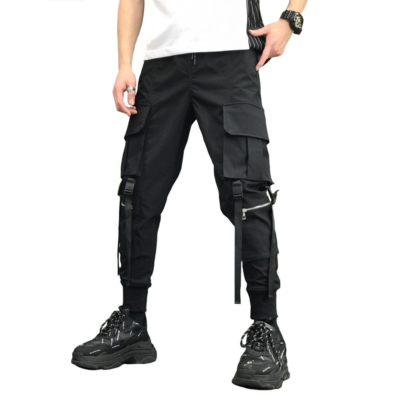 Zipper Pockets Ribbons Cargo Pants sold by Yugen Theory