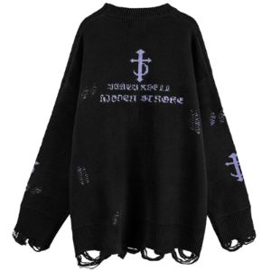 Distressed Knit Sweater Cross sold by Yugen Theory