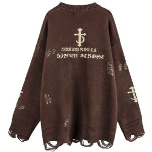 Distressed Knit Sweater Cross sold by Yugen Theory