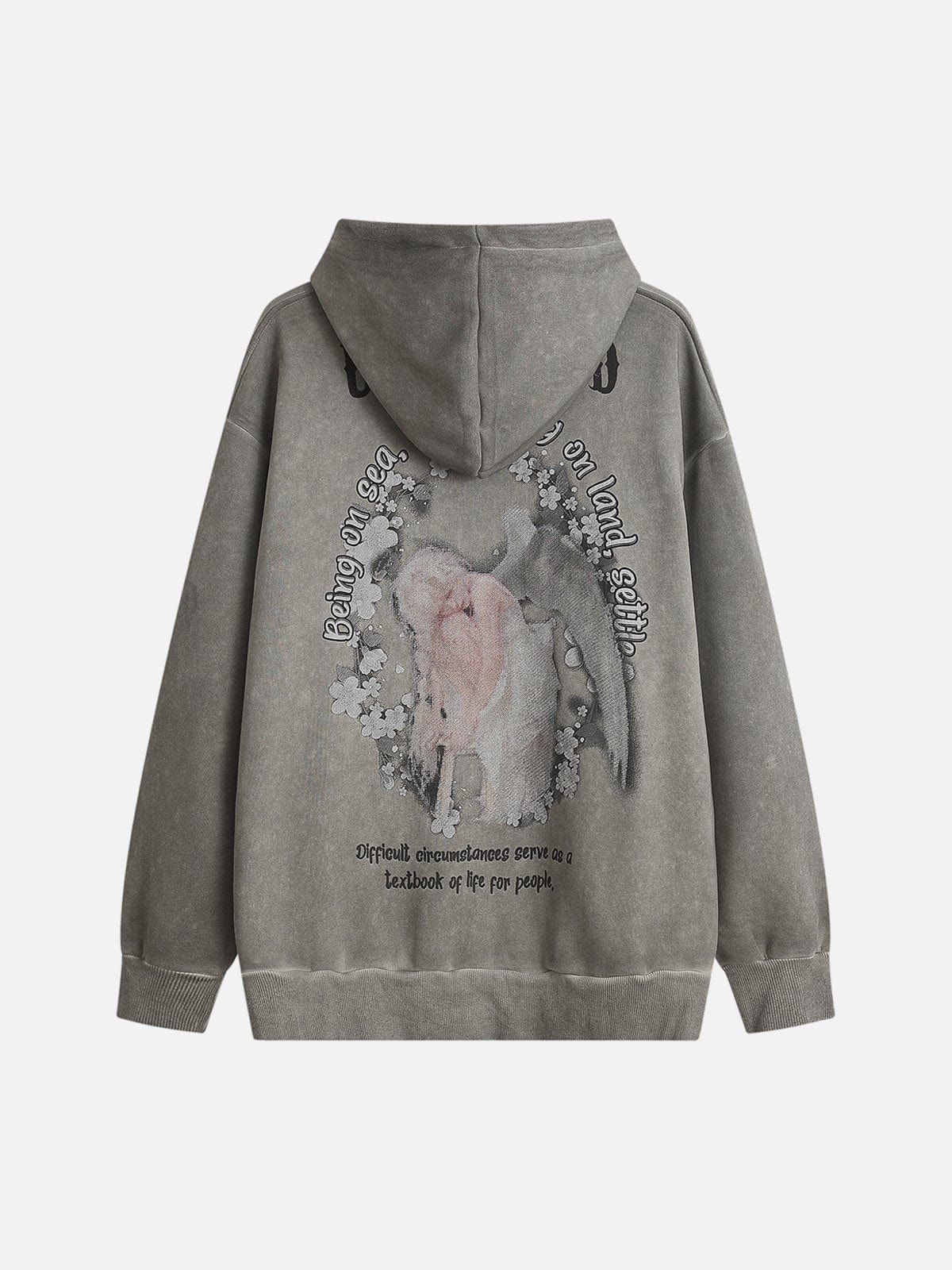 Fuzzy Angel Print Washed Hoodie sold by Yugen Theory