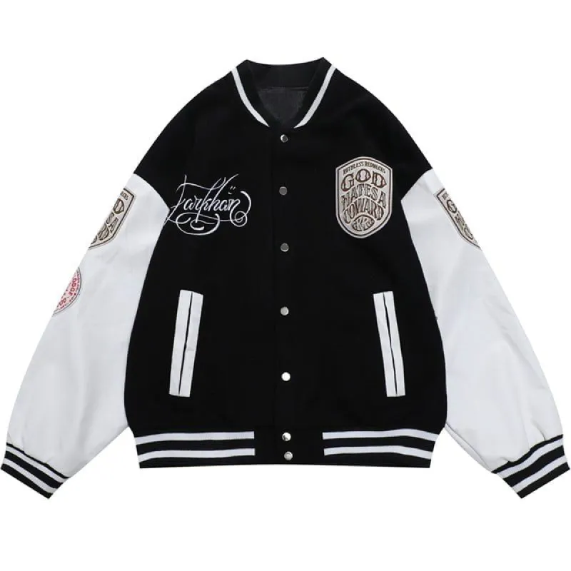 Letterman Baseball Jacket Embroidered Badges sold by Yugen Theory