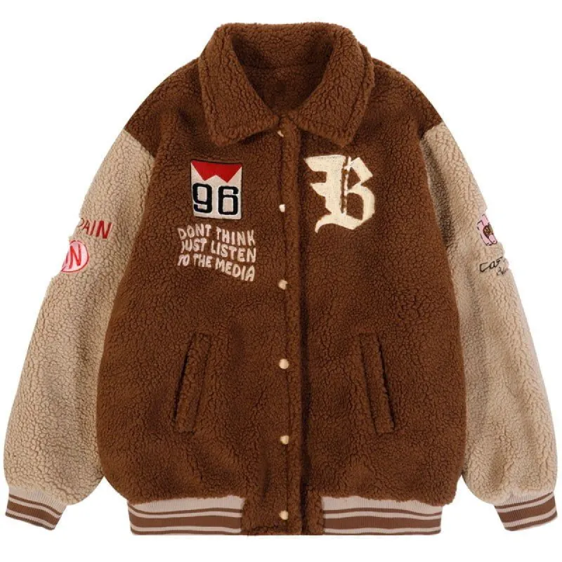Sherpa Winter Coat Jacket Embroidered Letter sold by Yugen Theory