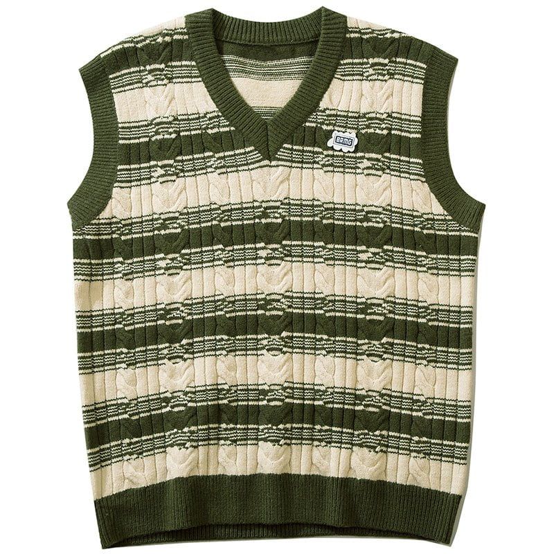 Vintage Cable Knit Vest Stripes sold by Yugen Theory product image thumbnail 2