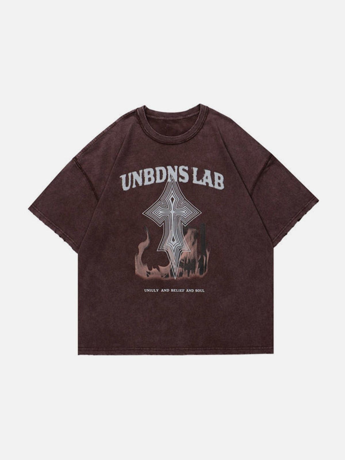 Cross Flame Washed Graphic T-Shirt sold by Yugen Theory