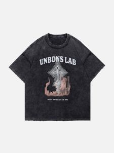 Cross Flame Washed Graphic T-Shirt sold by Yugen Theory