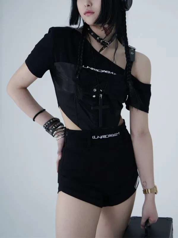 Asymmetrical Patchwork Short Sleeve Shirts sold by Yugen Theory