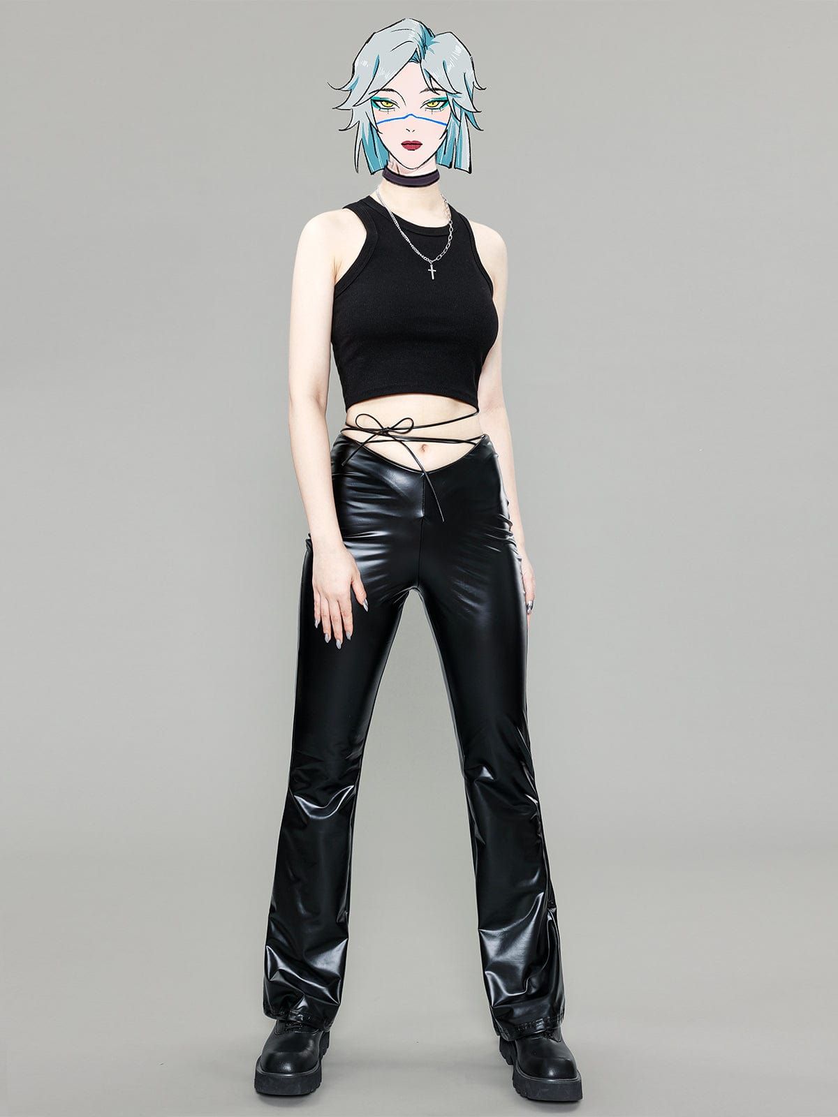 Wide-Leg Strap Slim Fit PU Leather Pant sold by Yugen Theory product image thumbnail 2