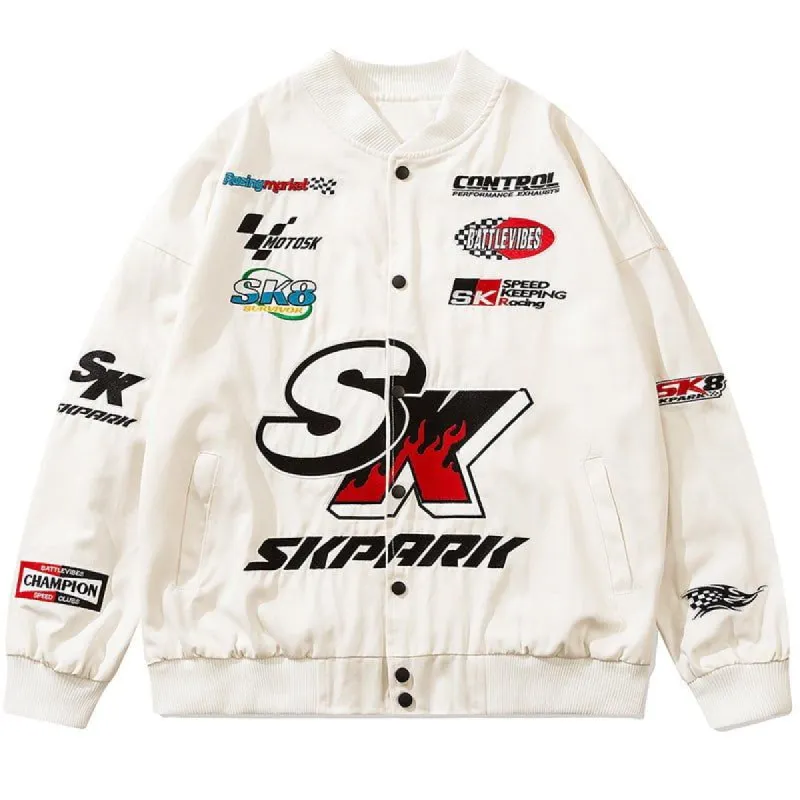Streetwear Racing Baseball Jacket Letter sold by Yugen Theory