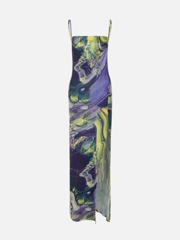 Abstract Print Slit Sling Dress sold by Yugen Theory