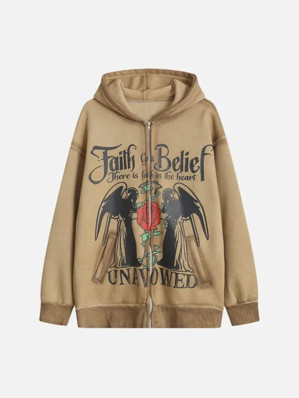 Angel Flower Print Washed Hoodie sold by Yugen Theory