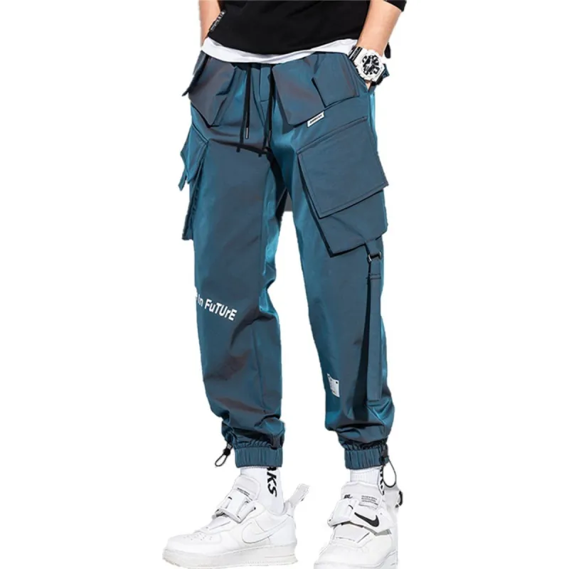 Reflective Side Pockets Ribbons Fleece Cargo Pants sold by Yugen Theory