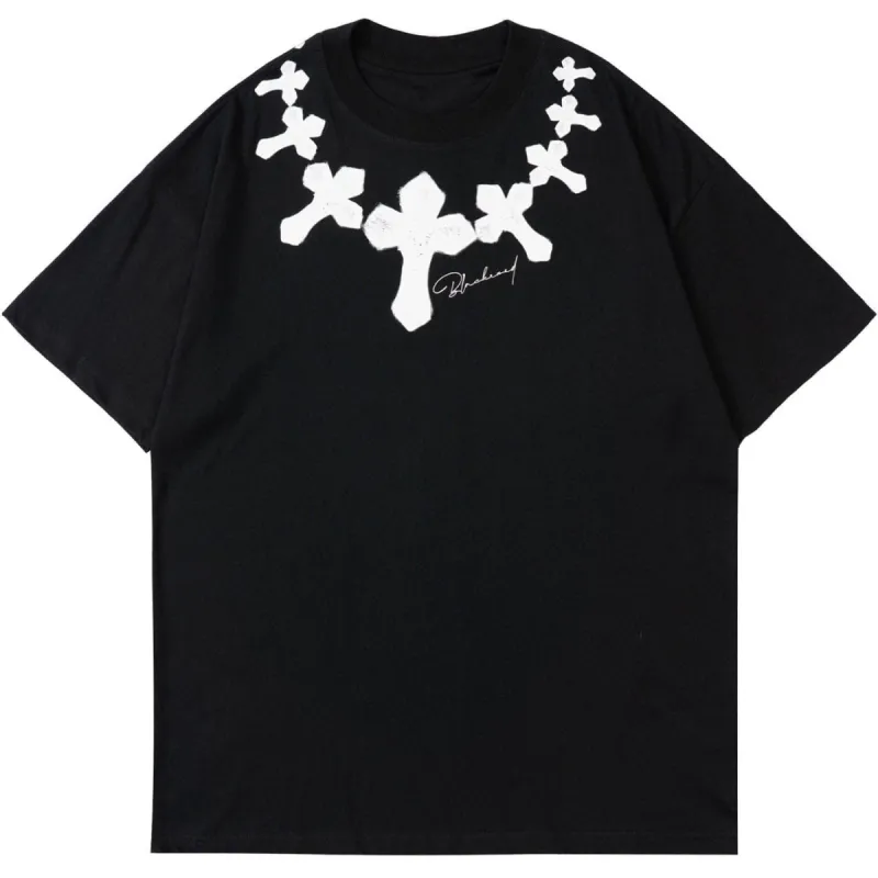【CHROME HEARTS】Multi Color Cross Cemetery コットン Tシャツ Chrome Hearts Multi Color Cross Cemetery T-shirt Black Men's
