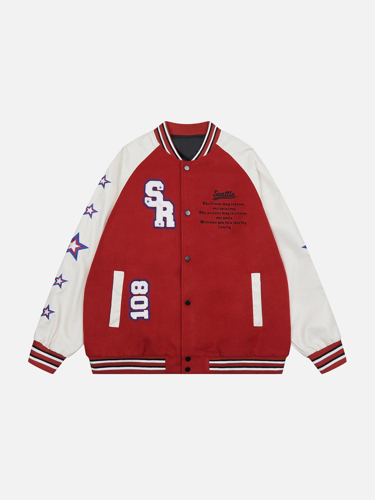 Flocking Baseball Print Varsity Jacket sold by Yugen Theory