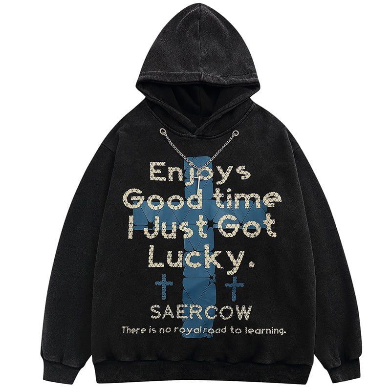 Vintage Washed Hoodie with Cross Chain sold by Yugen Theory