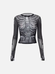 Mesh Skeleton Print Long Sleeve T Shirt sold by Yugen Theory
