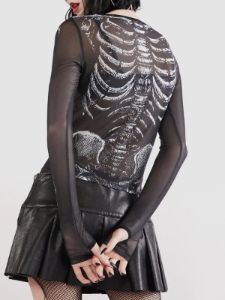 Mesh Skeleton Print Long Sleeve T Shirt sold by Yugen Theory