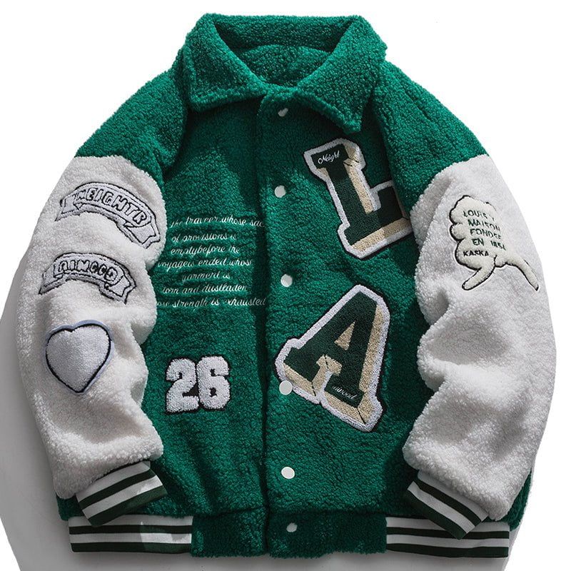 Lamb Wool Winter Coat Embroidery Letter sold by Yugen Theory