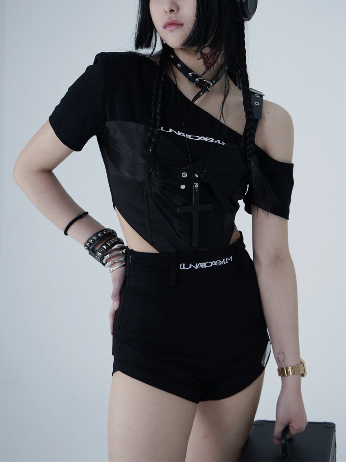 Asymmetrical Patchwork Short Sleeve Shirts sold by Yugen Theory