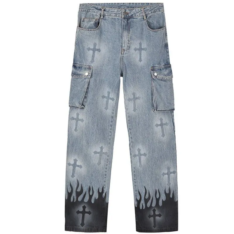 Straight Leg Jeans Flame Cross sold by Yugen Theory
