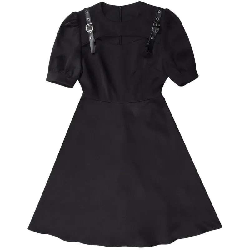 Solid Color PU Shoulder Strap Dress sold by Yugen Theory