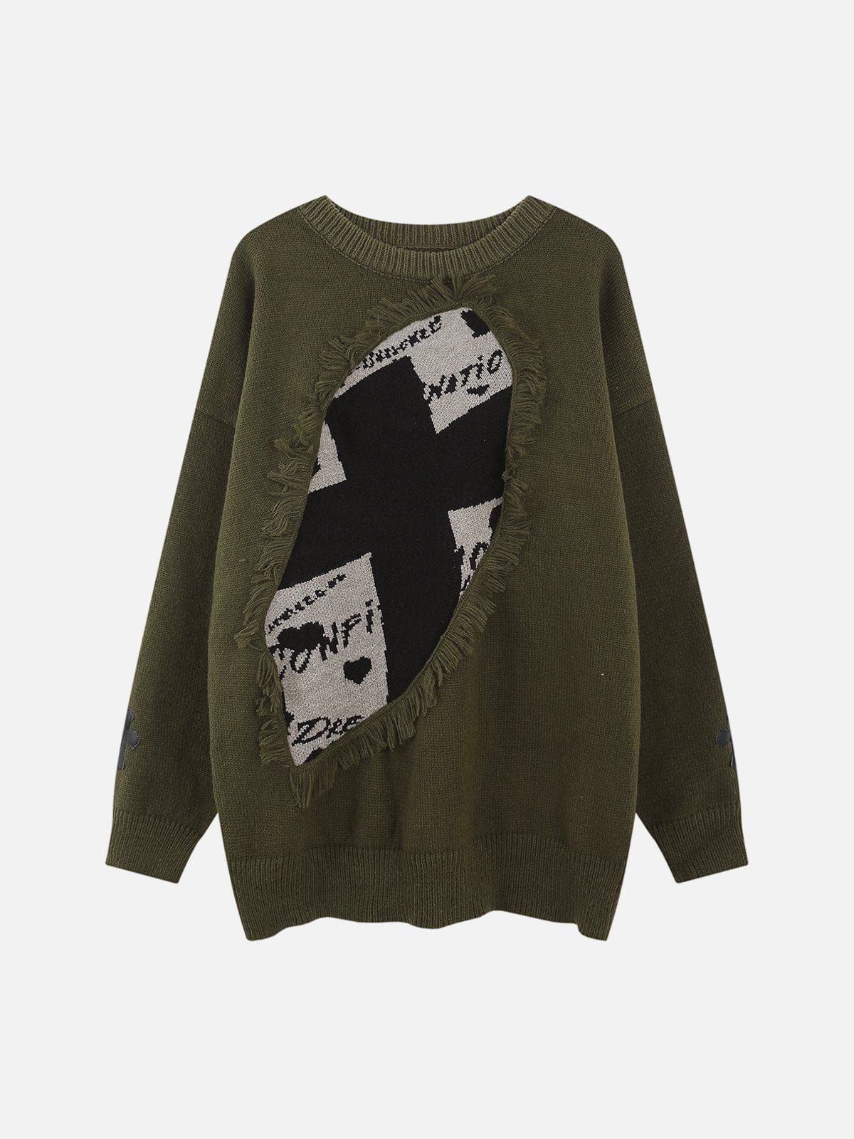 Burrs Patchwork Crucifix Sweater sold by Yugen Theory