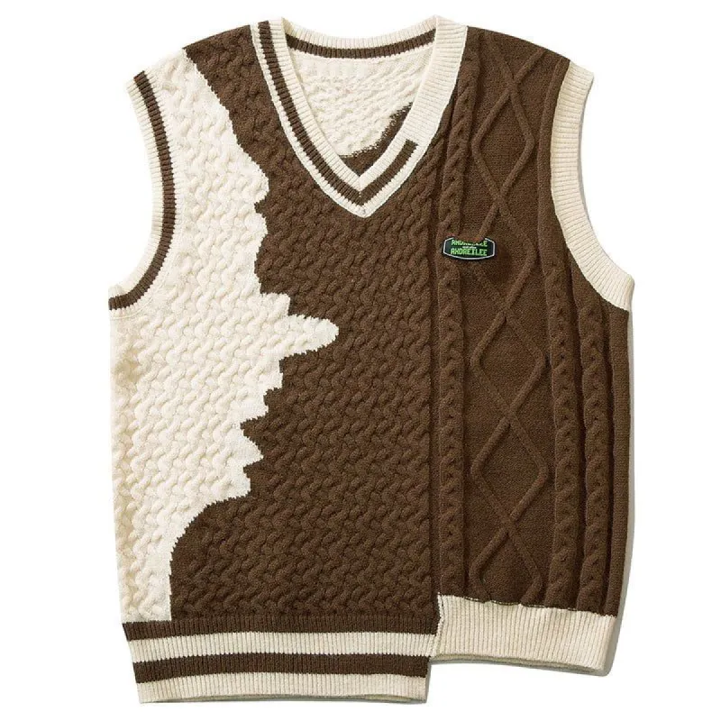 Cable Knitted Vest Irregular Splicing sold by Yugen Theory