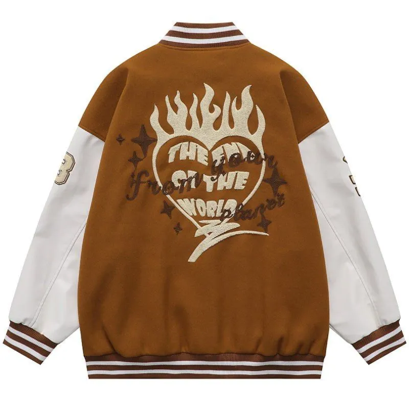 Baseball Jacket Flocking Flame Heart sold by Yugen Theory