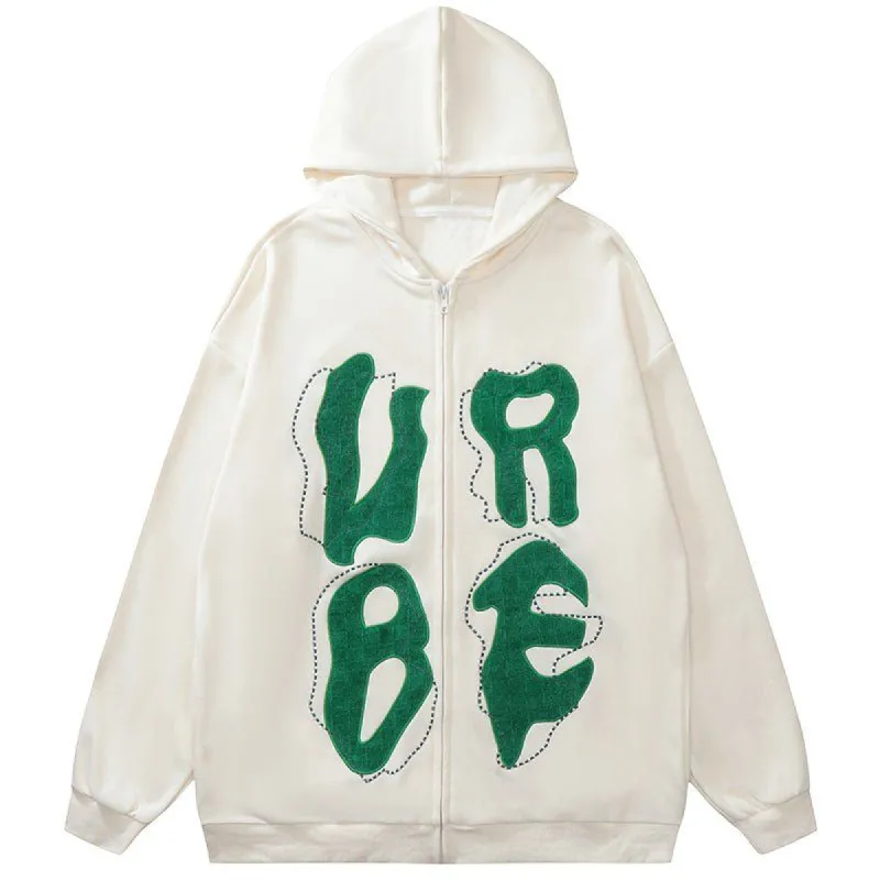 Full Zip Hoodie Embroidery Letter sold by Yugen Theory
