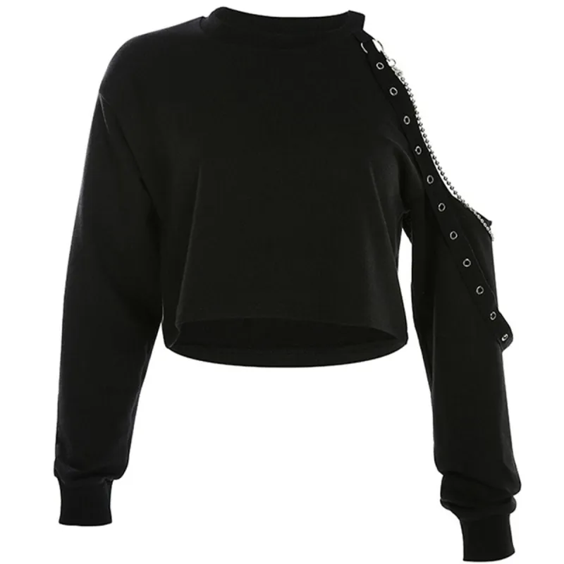 Single Shoulder Hollow Long Sleeve T Shirt sold by Yugen Theory